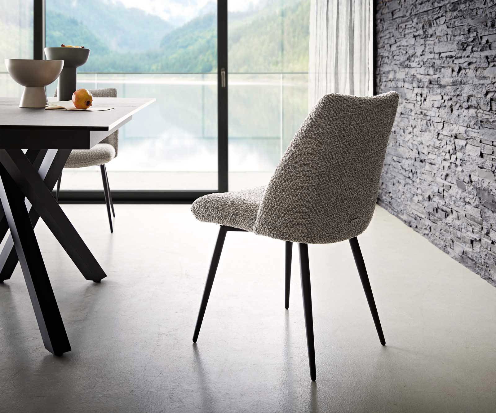 Трапезен стол Букле СребристСив 4 крака конични Черен Покет пружина Elso-Flex 4 Трапезен стол Букле СребристСив 4 крака конични Черен Покет пружина Elso-Flex 4