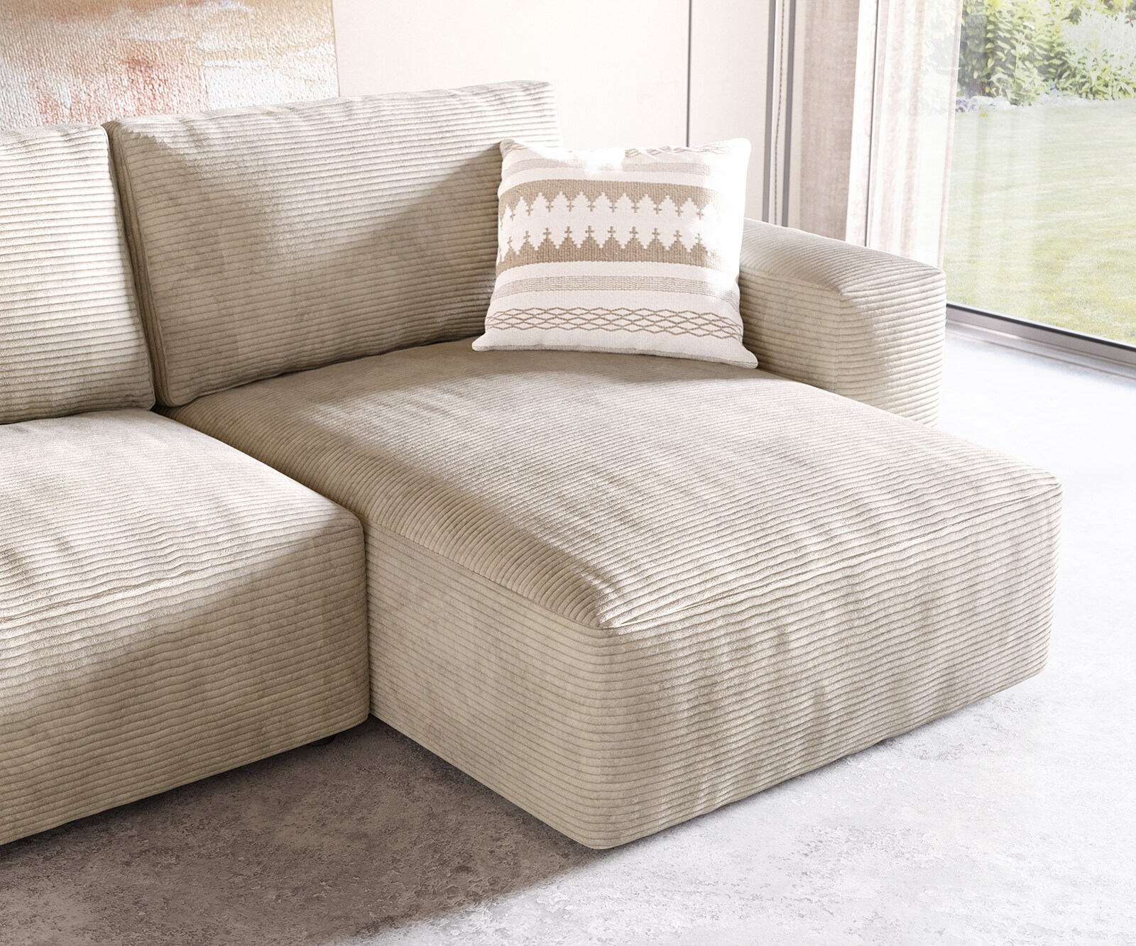 Ъглов диван L 260x160 см Корд Бежов Варианти лежанка с табуретка Lanzo 5