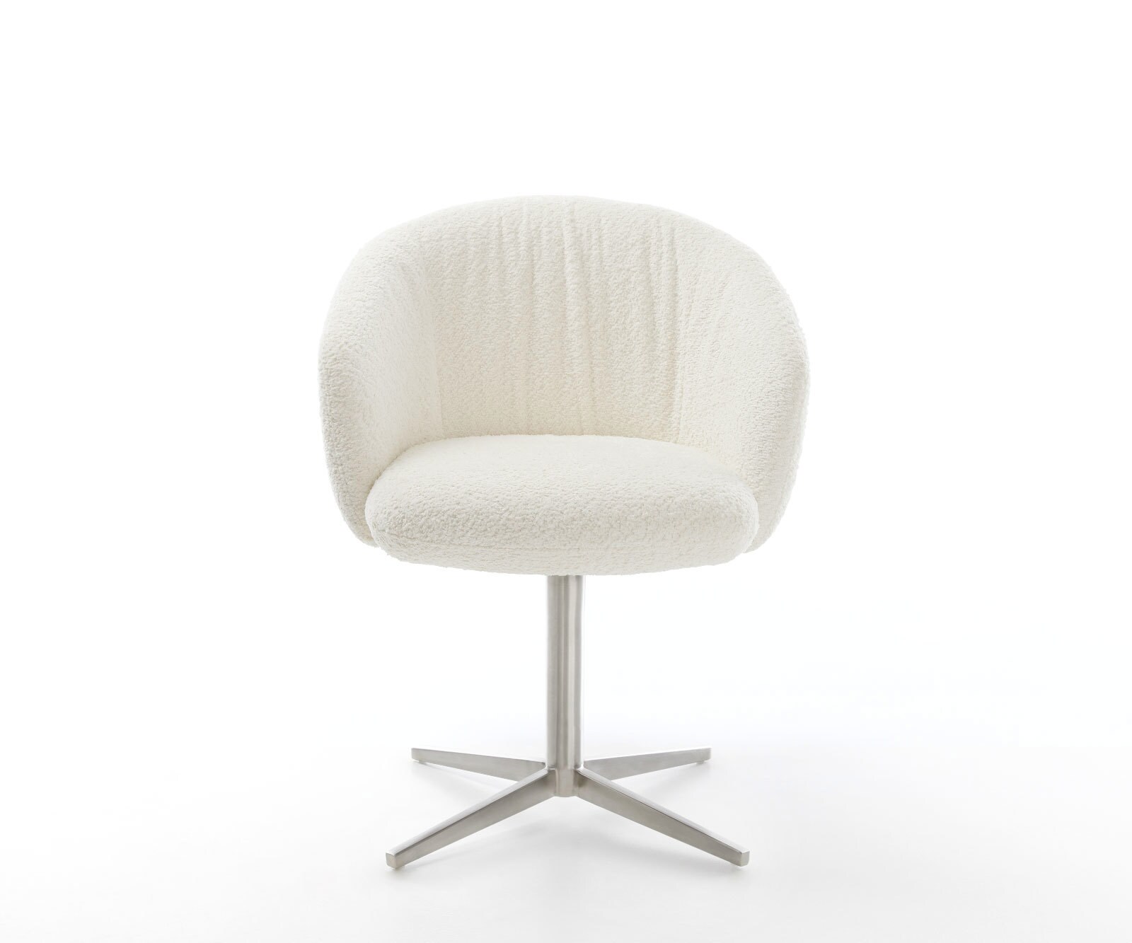 Врътящ се стол с подлакътници Букле Бял Офис основа Неръждаема стомана 360° въртящ се Покет пружина Caja-Flex 2