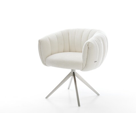 Въртящ се стол Jada-Flex Bouclé Soft Beige Широка кръстосана рамка Неръждаема стомана Въртене на 360° Люлееща се функция Ядро от джобни пружини