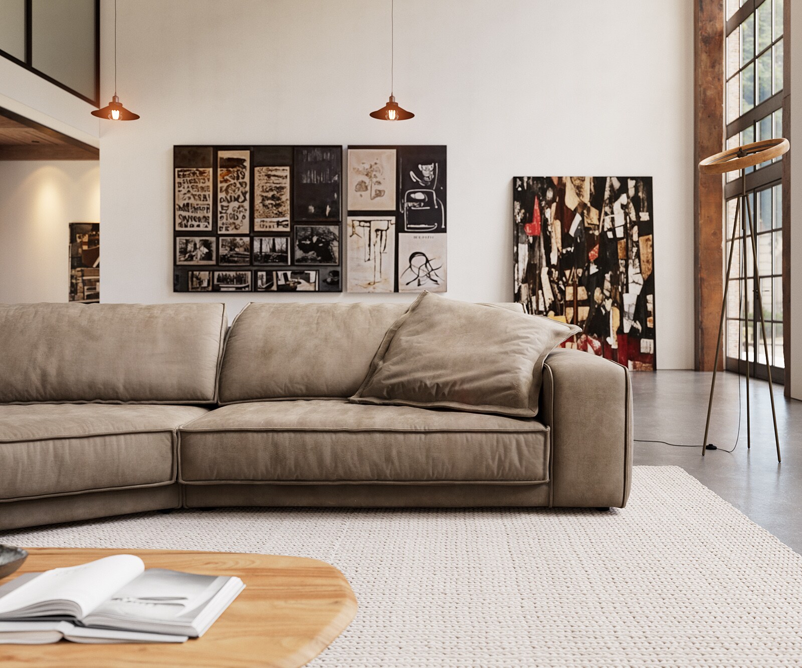Голям диван Snoosh 400x150 cm микрофибърна кал реколта рекамиер ляво 1