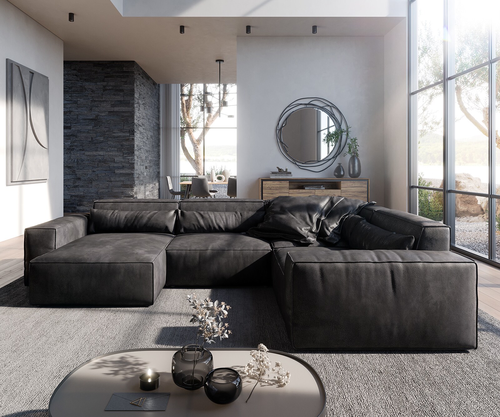  L 330x230 cm Имитация на кожа Винтидж Антрацит Лежанка вариации Sirpio 2