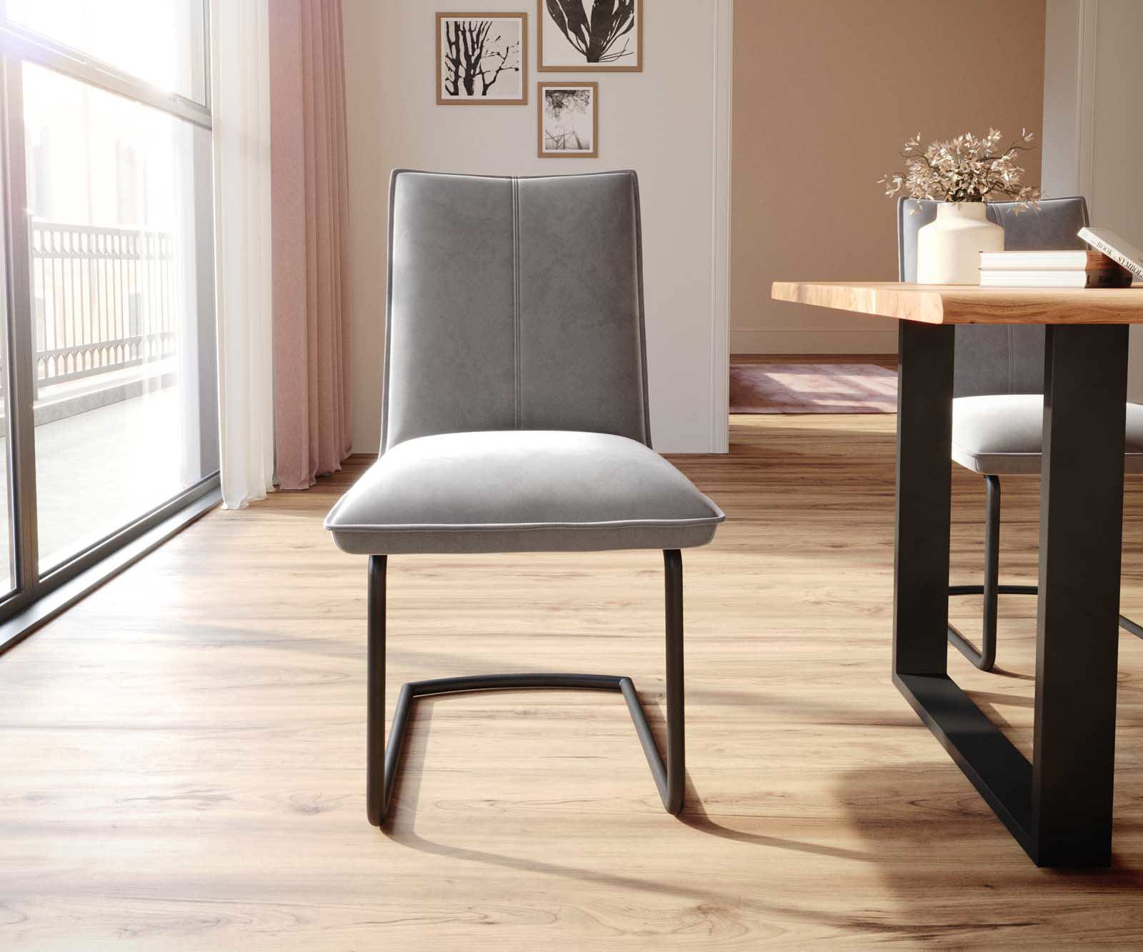 Люлеещ стол Кадифе Сив Конзолен крак кръгъл Черен  Покет пружина Lelio-Flex 2