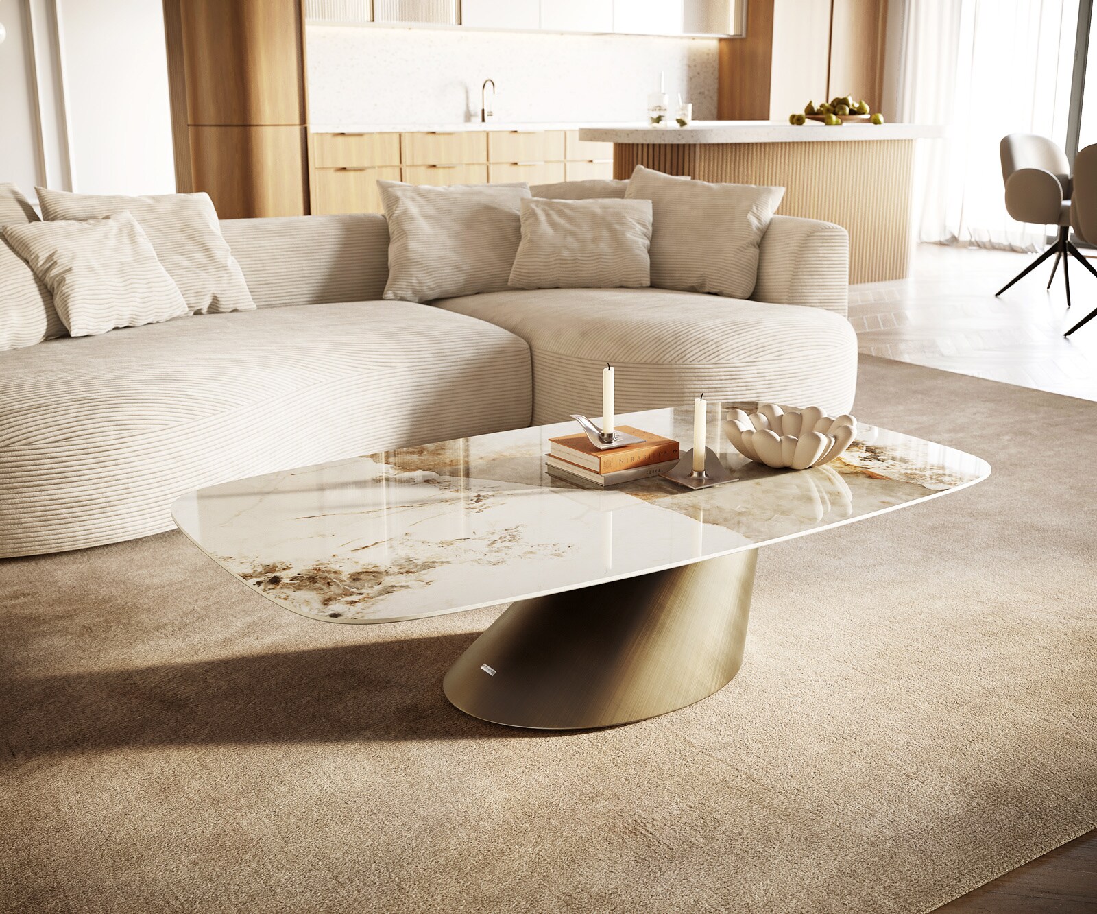 Масичка за кафе Edge Boot 140x80 cm керамика Minas Melange Conis Metallic Gold