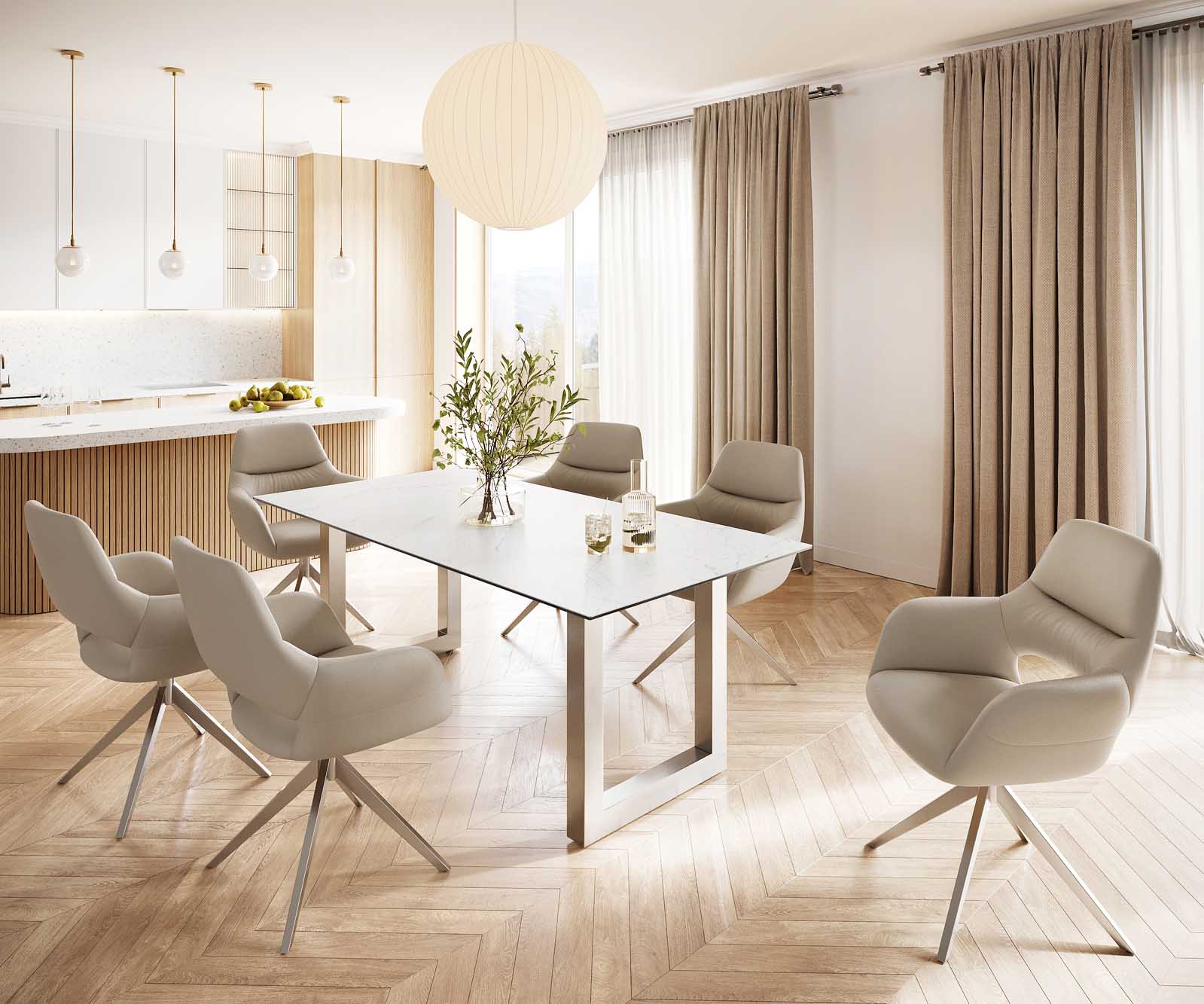 Маса 200x100 Keramik Laminam® Statuarietto Бял Неръждаема стомана Широк профил Edge 5