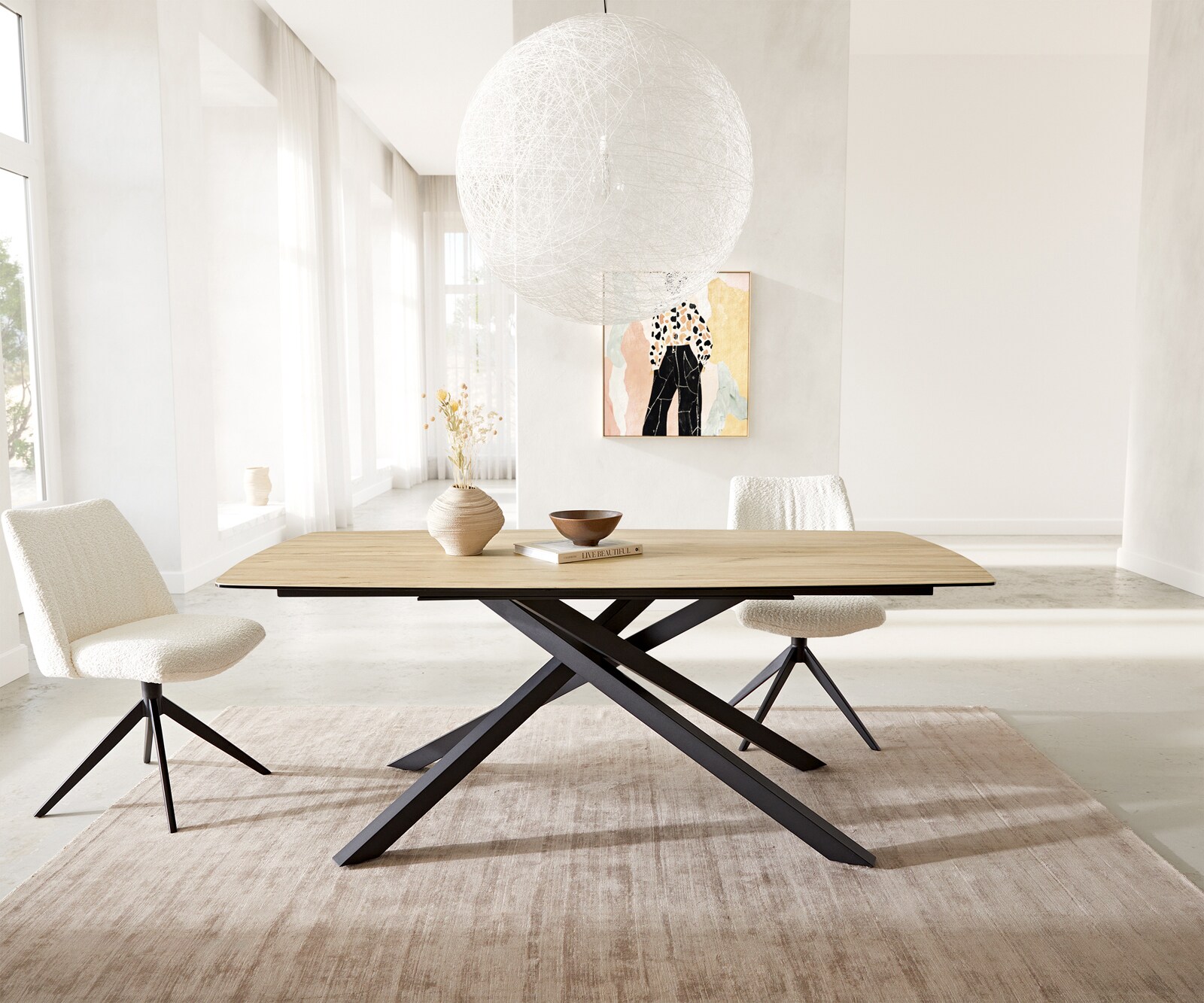 Маса Boot 200x100 Keramik Laminam® Sabbia Дъбцвят КръстРамка Правоъгълник Черен Edge