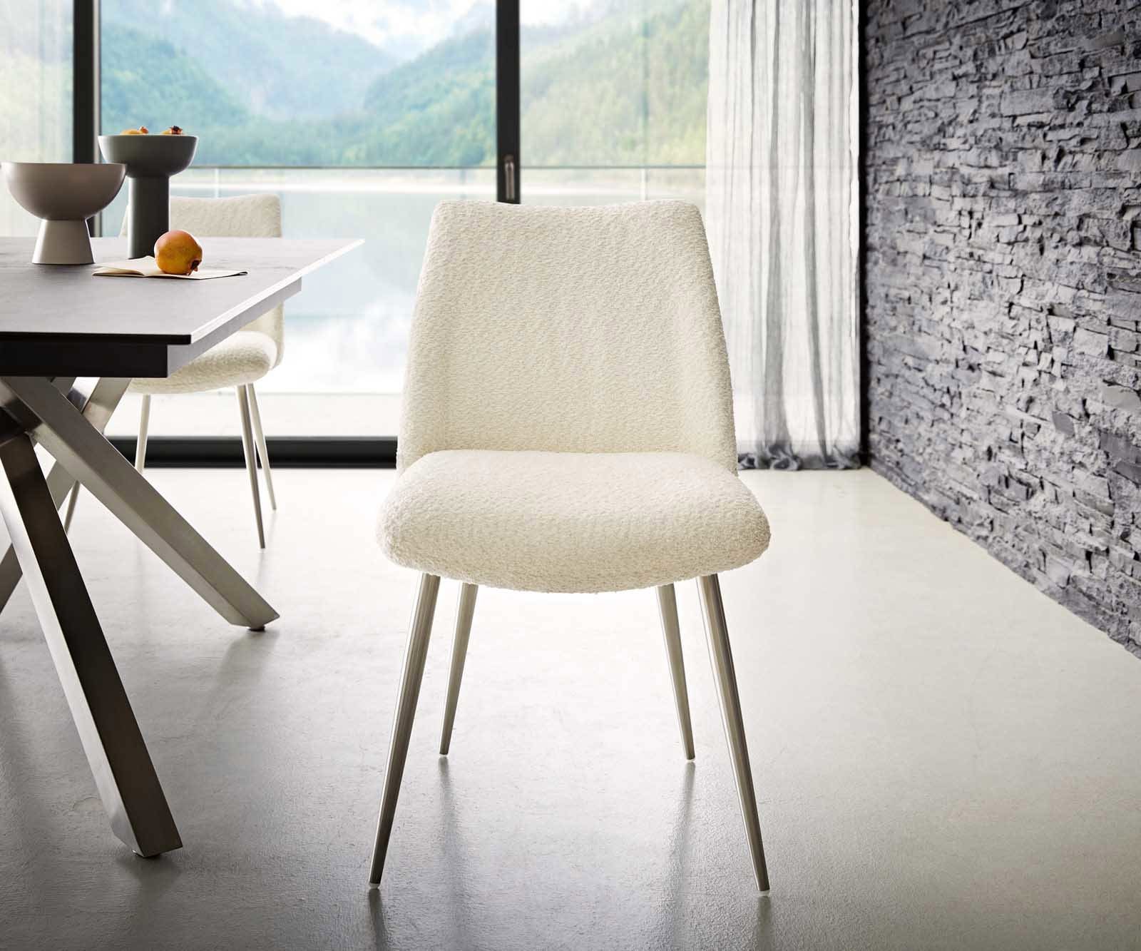 Трапезен стол Букле Бял 4 крака конични Неръждаема стомана Покет пружина Elso-Flex 1 Трапезен стол Букле Бял 4 крака конични Неръждаема стомана Покет пружина Elso-Flex 1