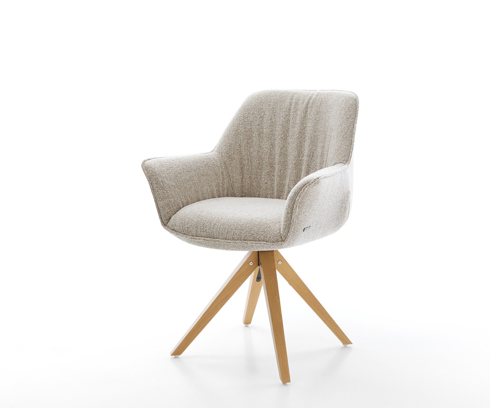 Въртящ се стол Keila-Flex с подлакътници от тъкан мек бежов дървена рамка ъглов естествен 180° въртене 1