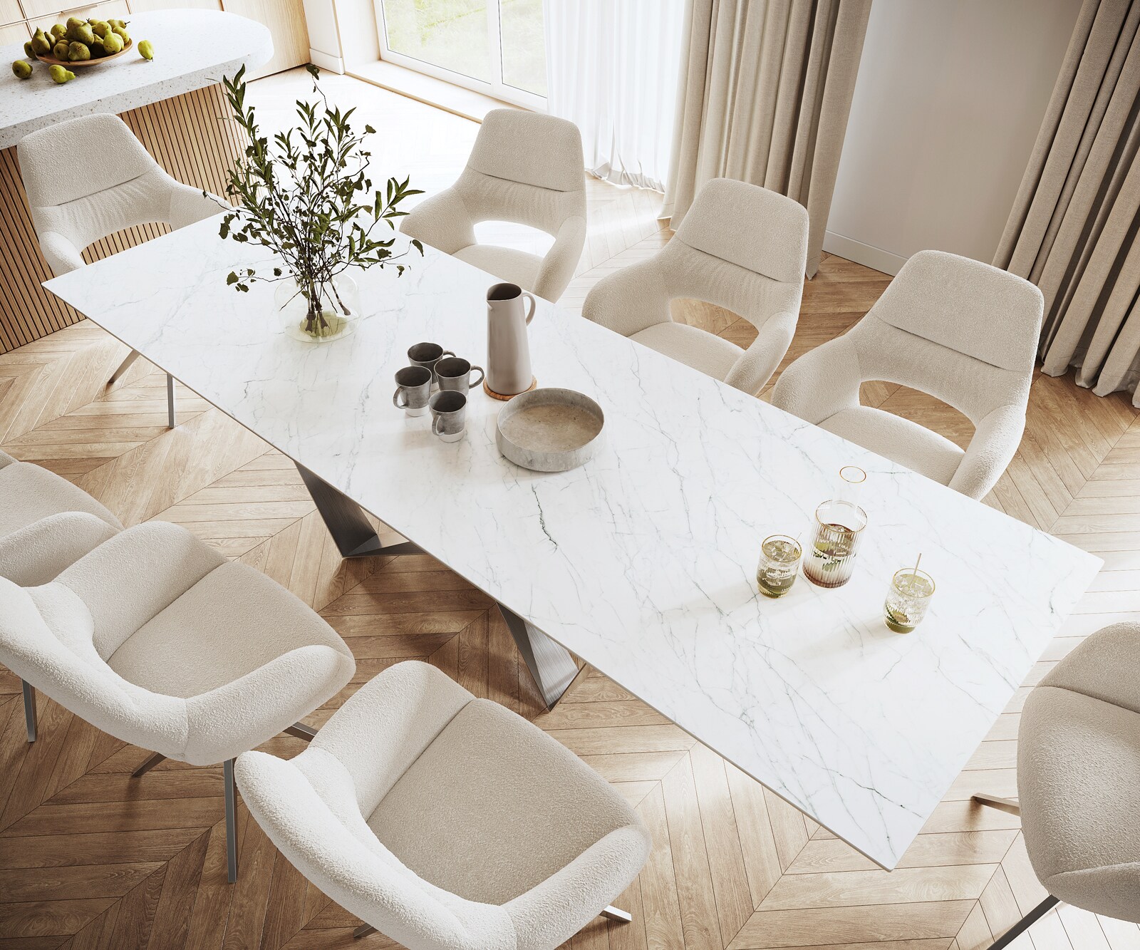Маса 300x100cm Keramik Laminam®Statuarietto Бял Spider плоска стомана Неръждаема стомана Edge 3