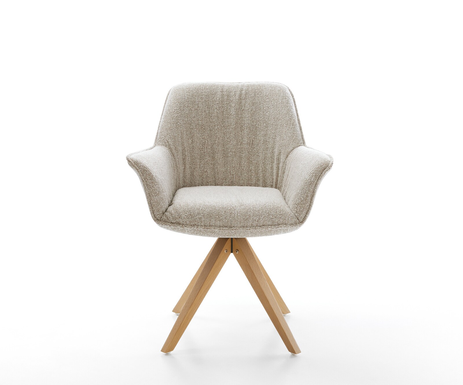 Въртящ се стол Keila-Flex с подлакътници от тъкан мек бежов дървена рамка ъглов естествен 180° въртене 2