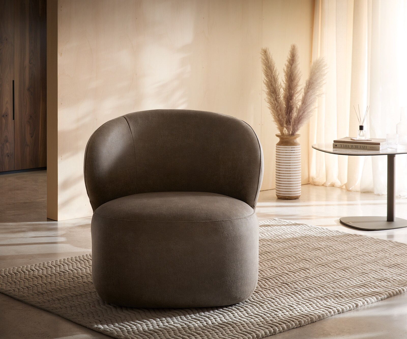 Стол за отдих Pulo 80x80 cm от микрофибър тъмно сиво vintage 5