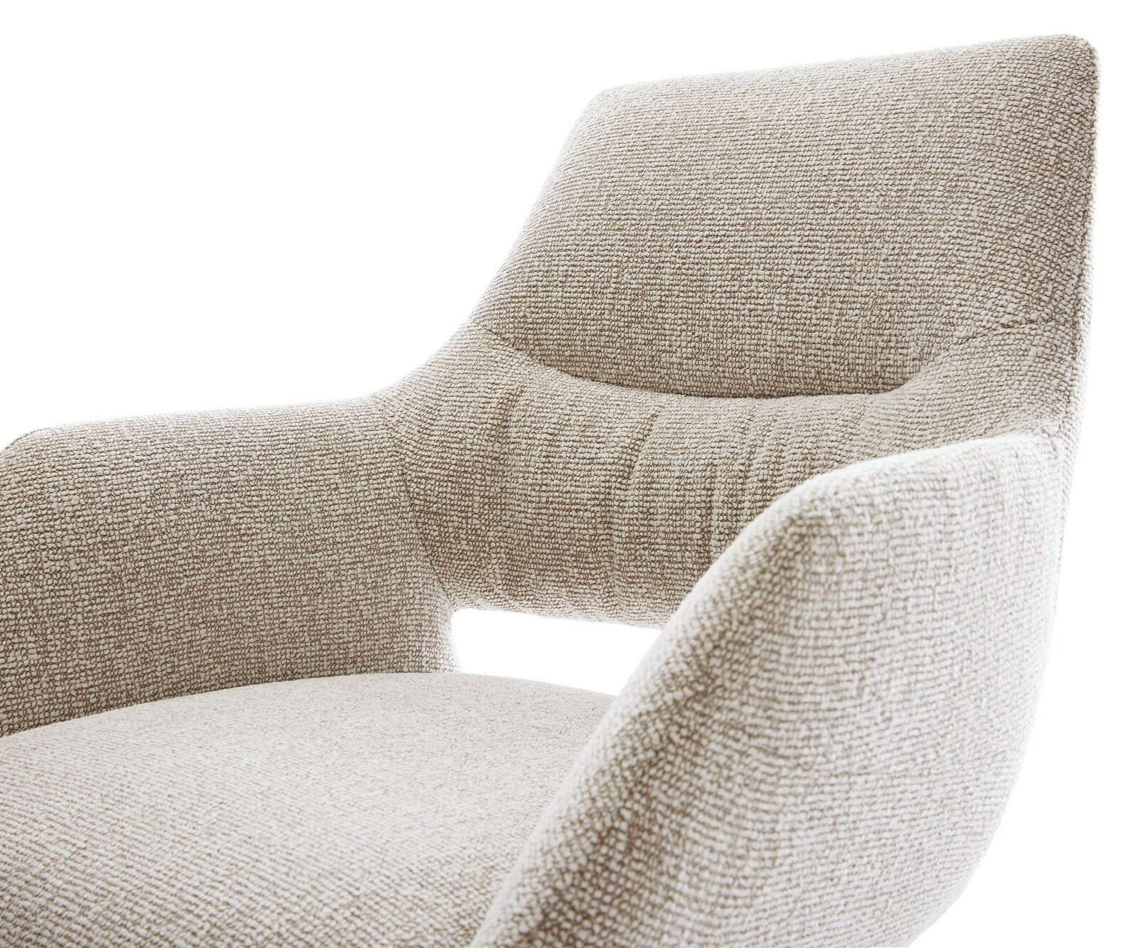 Въртящ се стол Yago-Flex с подлакътници, Мека бежов плат, Широка кръстосана рамка, Неръждаема стомана, Завъртане на 360°, Люлееща се функция, Ядро от джобни пружини 4