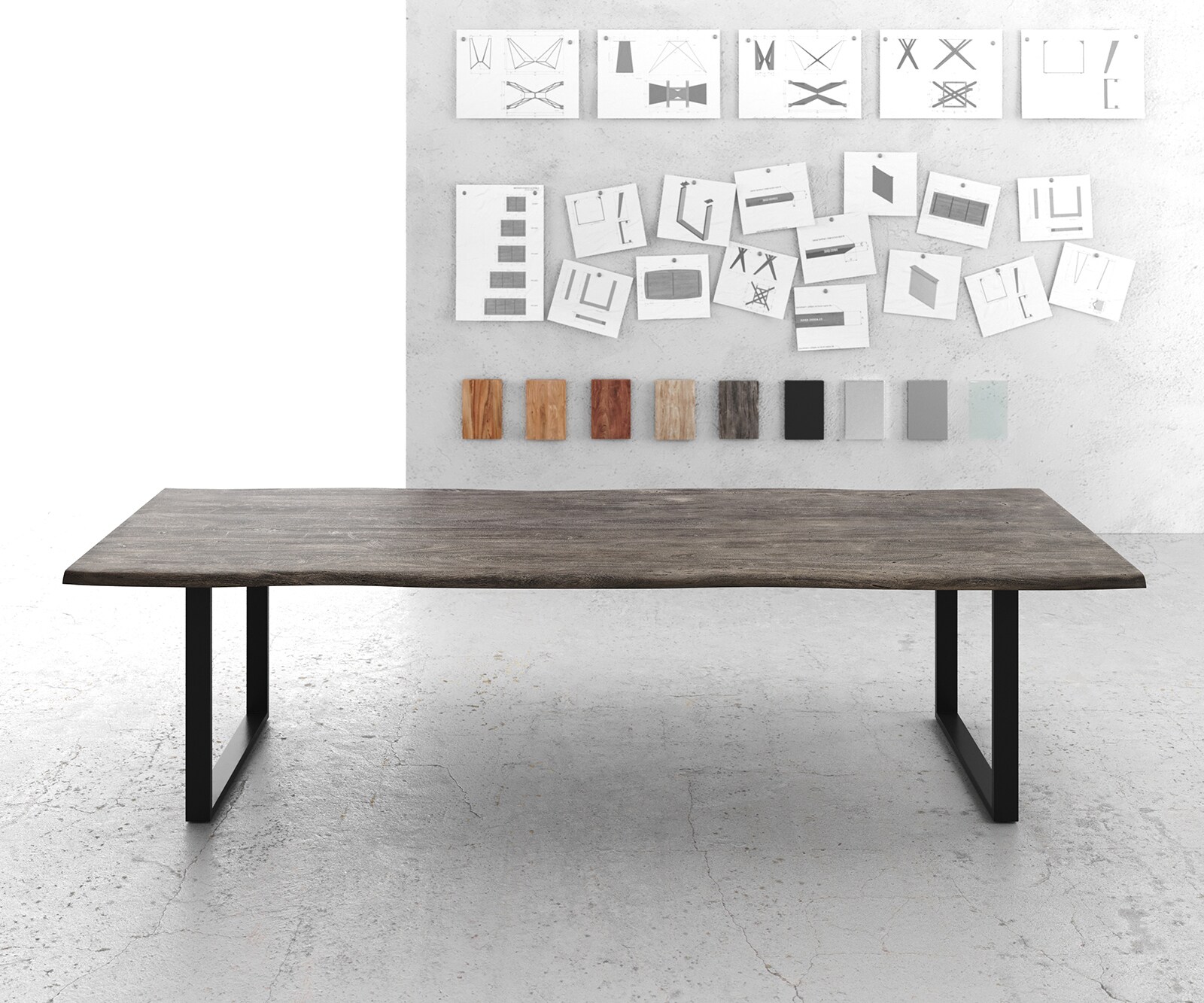 Маса 300x100 XL Акация Платинен цвят Рамка Черен Edge 1