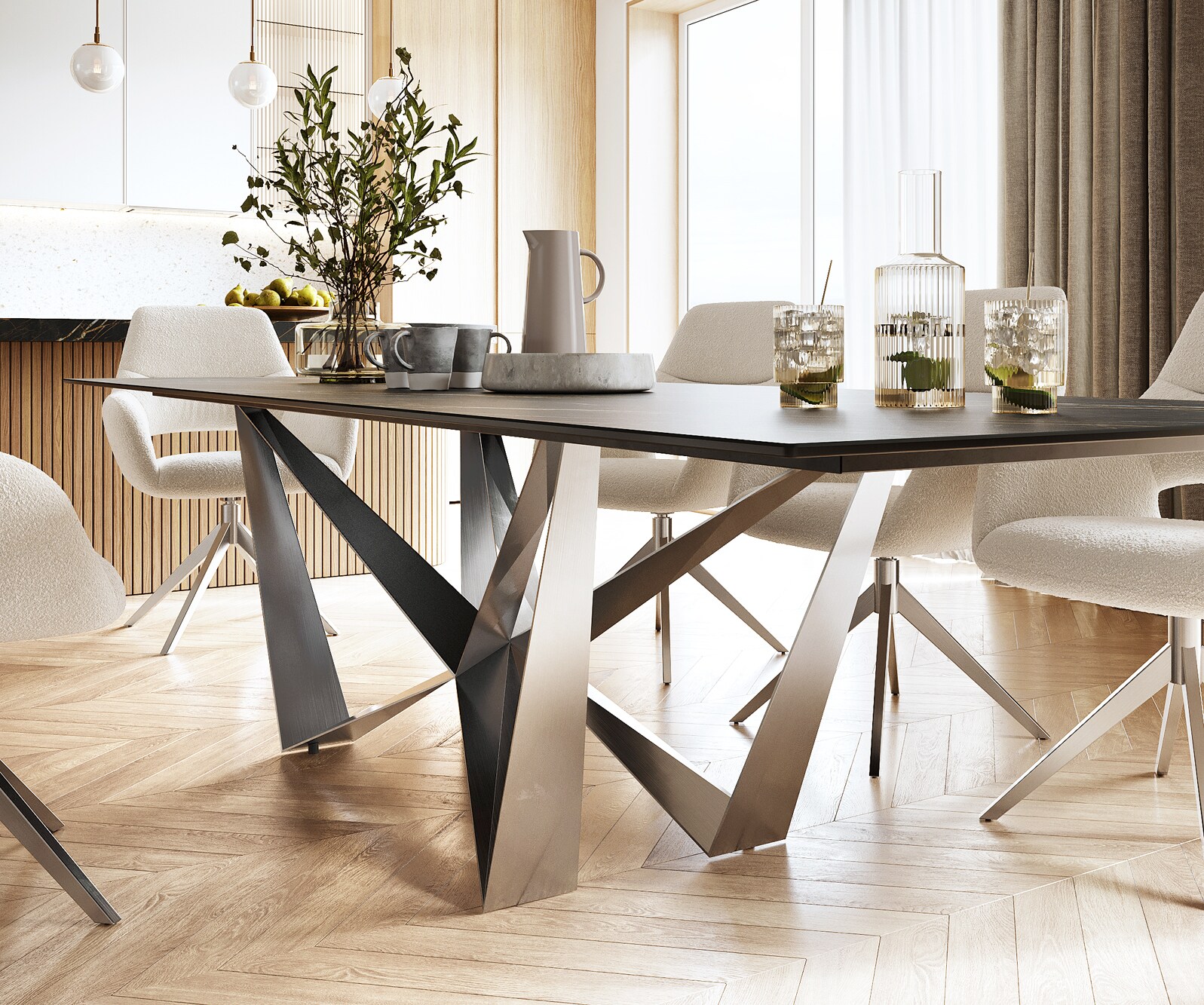 Маса 300x100cm Keramik Laminam®Noir Desir Кафяв Spider плоска стомана Неръждаема стомана Edge 4