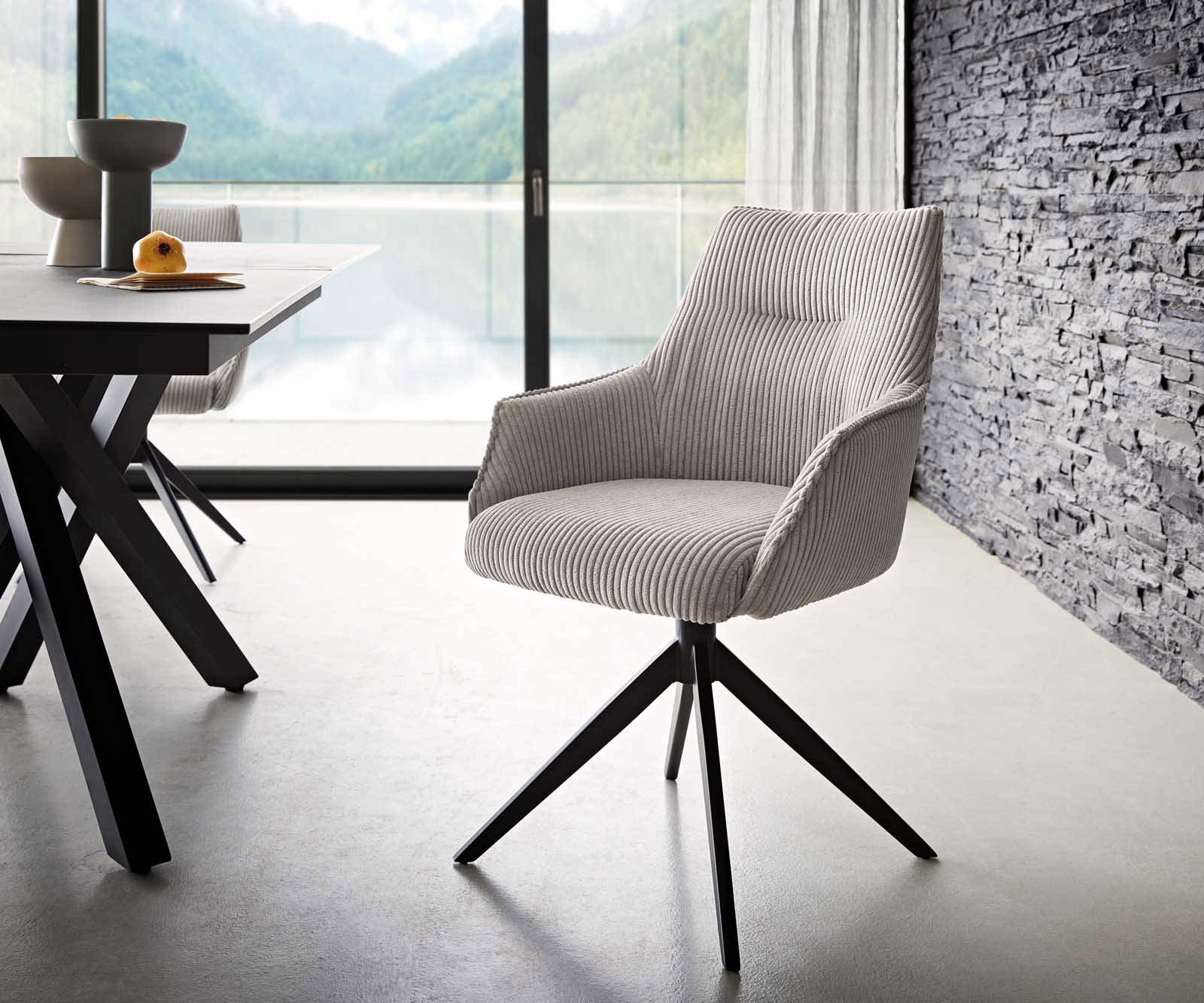 Врътящ се стол с подлакътници Корд СребристСив Конус крак плосък Черен 360° въртящ се Покет пружина Alja-Flex 1