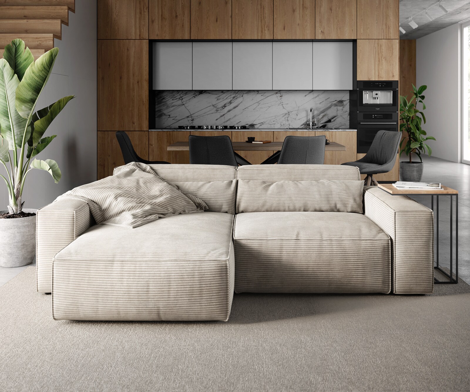 Ъглов диван L 260x160 cm Корд Бежов Варианти лежанка Sirpio 2