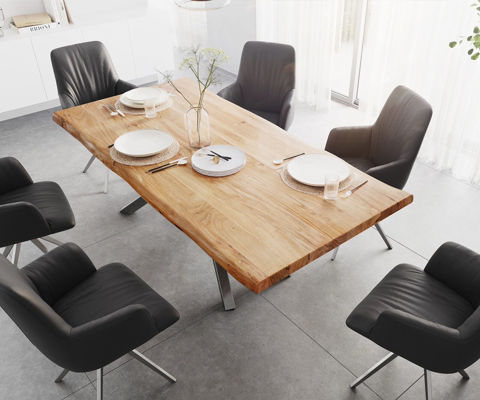 Маса 200x100 XL Акация Натурал КръстРамка Правоъгълник Неръждаема стомана Edge 4