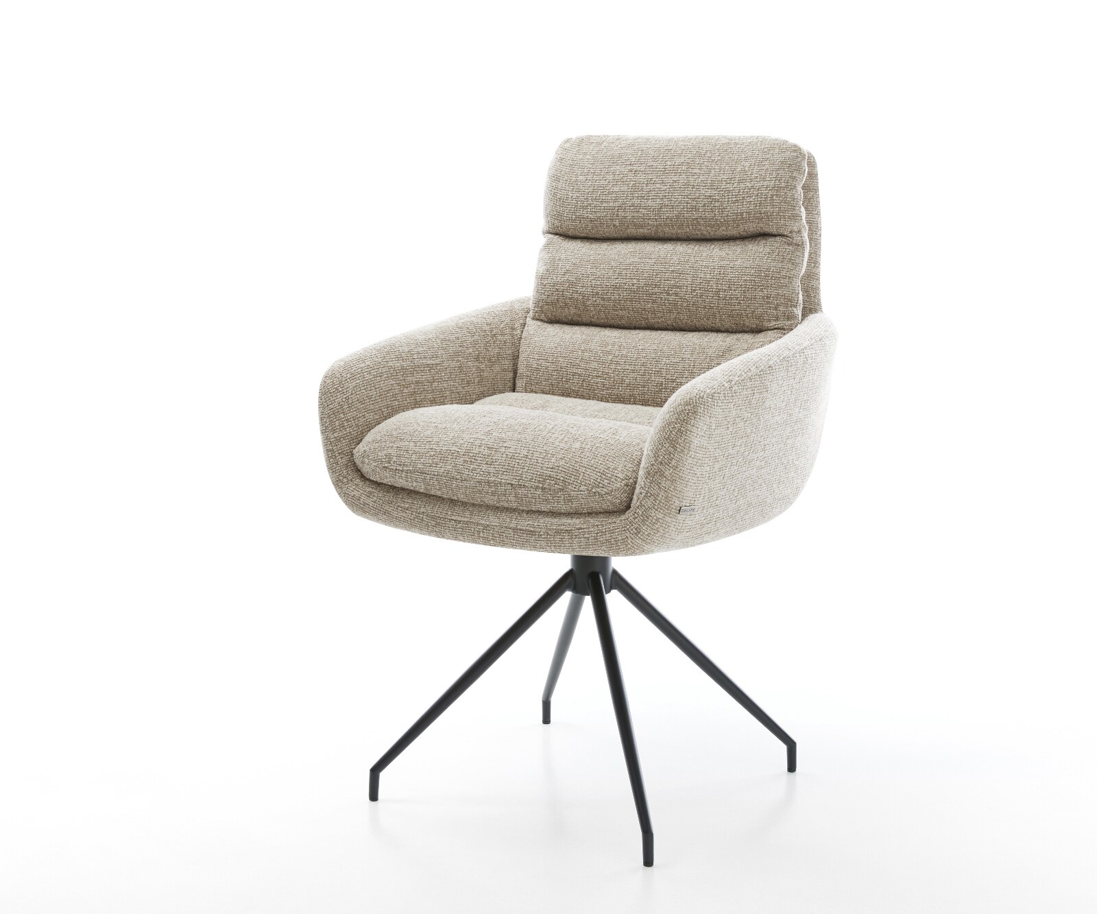 Трапезен стол Abelia-Flex с подлакътници Тъкан Soft Beige Конична кръстосана рамка Черно 1