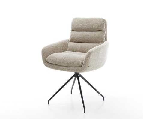 Трапезен стол Abelia-Flex с подлакътници Тъкан Soft Beige Конична кръстосана рамка Черно