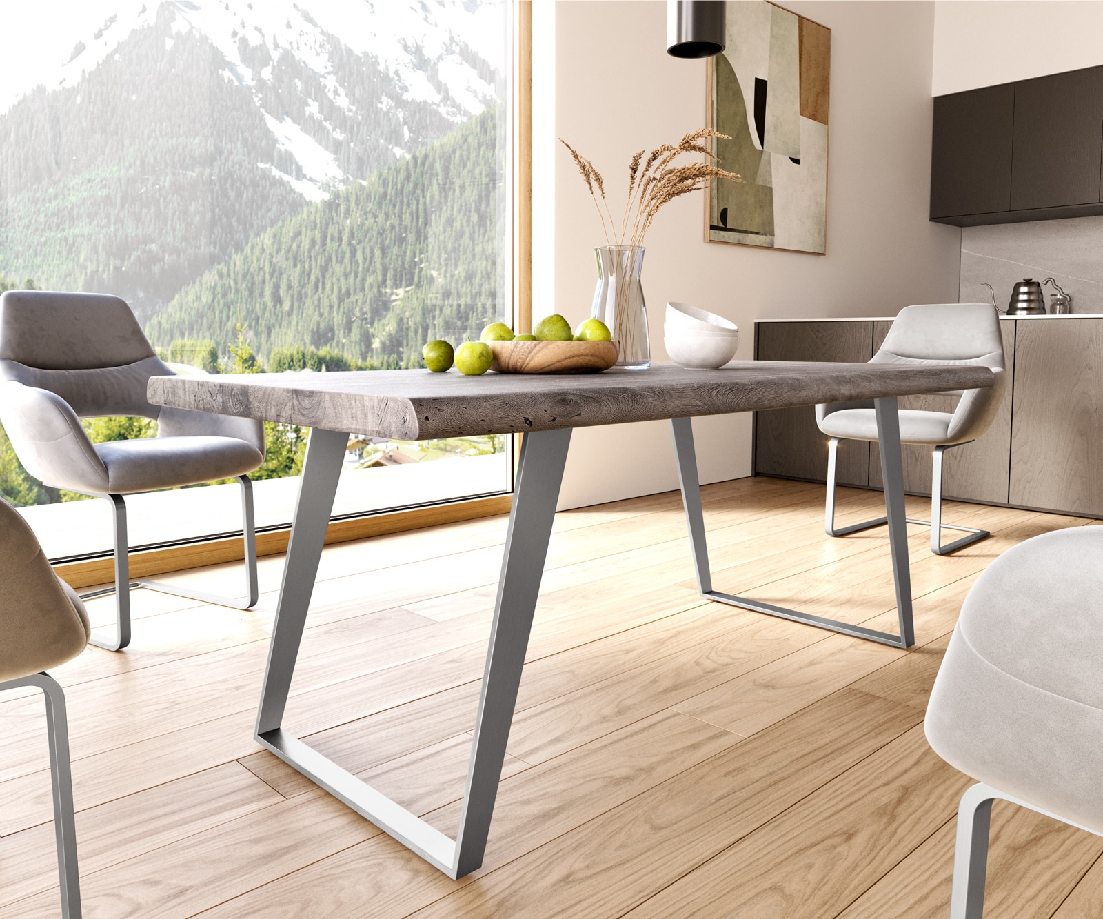 Маса 180x90 XL Акация Платинен цвят Метал под ъгъл Edge 6 Маса 180x90 XL Акация Платинен цвят Метал под ъгъл Edge 6