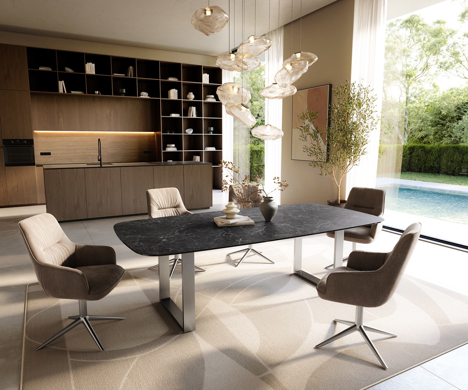 Трапезна маса Edge Boot 240x120 см, керамика Laminam „®“, „Nero Greco“, антрацит, неръждаема стомана, тясна 6