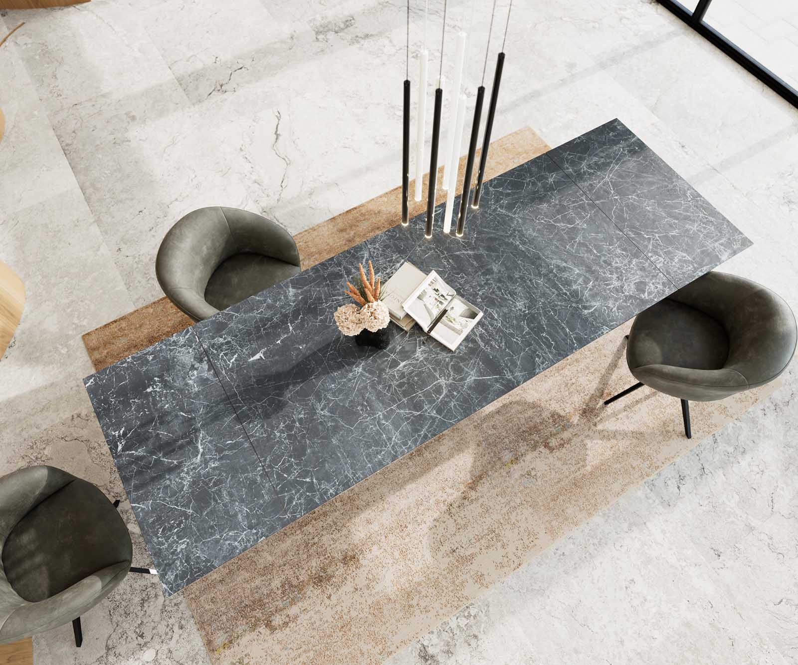 Разтегателна трапезна маса Edge 200-300х100 см Керамика Laminam® Nero Greco Антрацит Кръсртовидна основа Черен 3