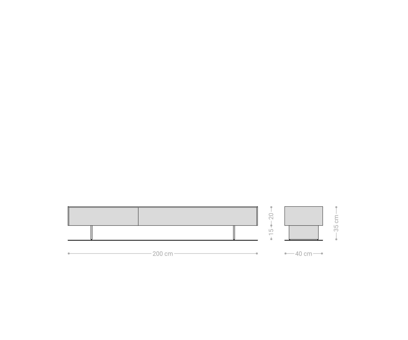 Ниска дъска Cuor 200 cm Керамичен ламинат® Sabbia Дъбов цвят 1 капак 1 чекмедже Основа Окачен вид неръждаема стомана 1