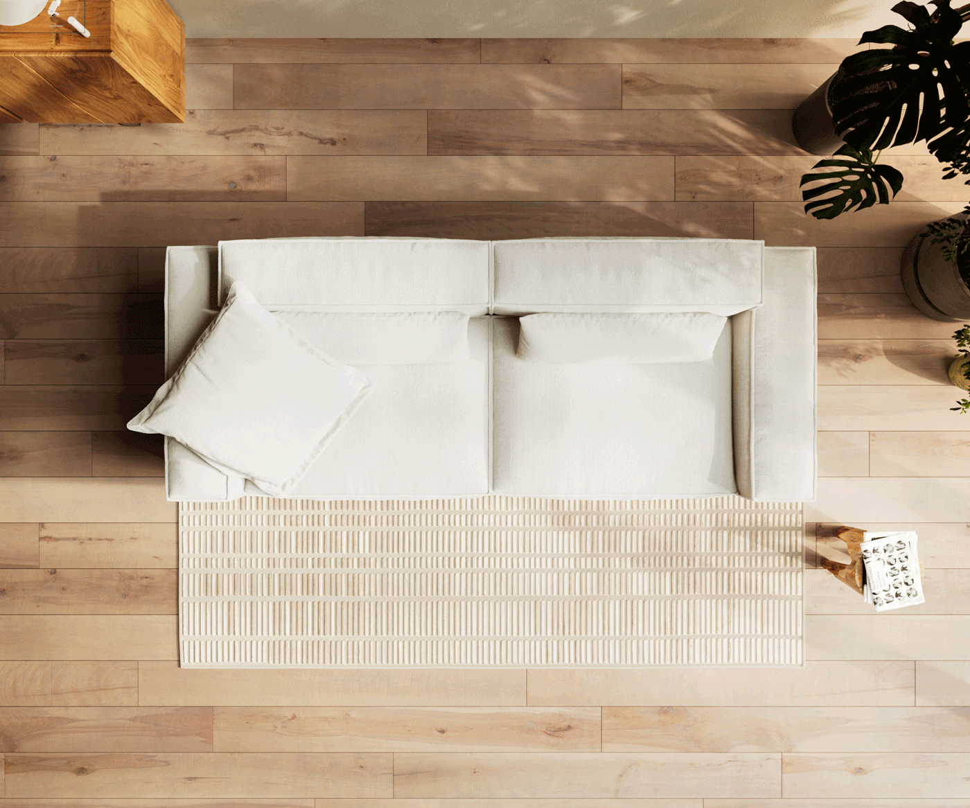 Голям диван Freestyle 280x110 cm Bouclé Soft Beige с тръбен шев 5