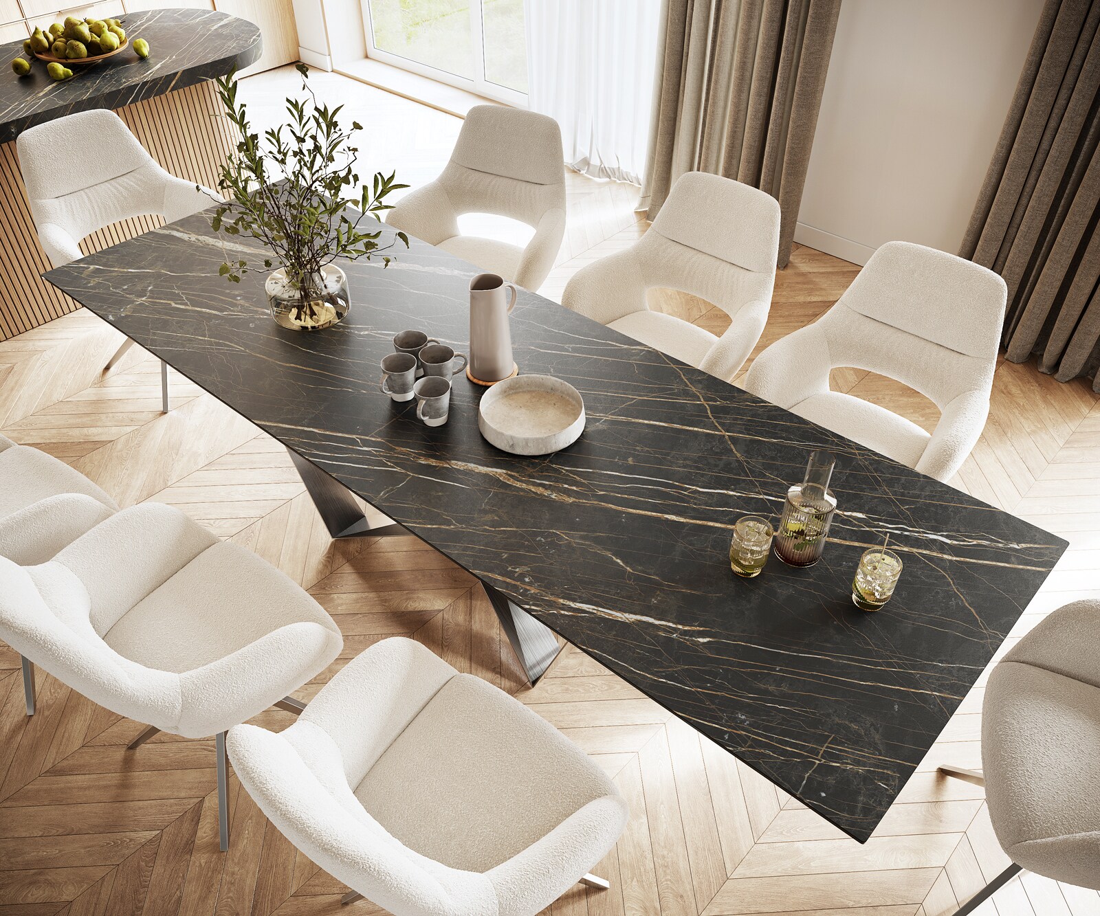 Маса 300x100cm Keramik Laminam®Noir Desir Кафяв Spider плоска стомана Неръждаема стомана Edge 3