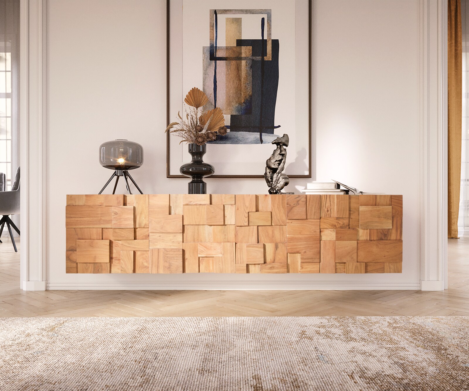 ТВ шкаф 175 cm 4 Врати Акация Натурал висящ Puzzle 1 ТВ шкаф 175 cm 4 Врати Акация Натурал висящ Puzzle 1