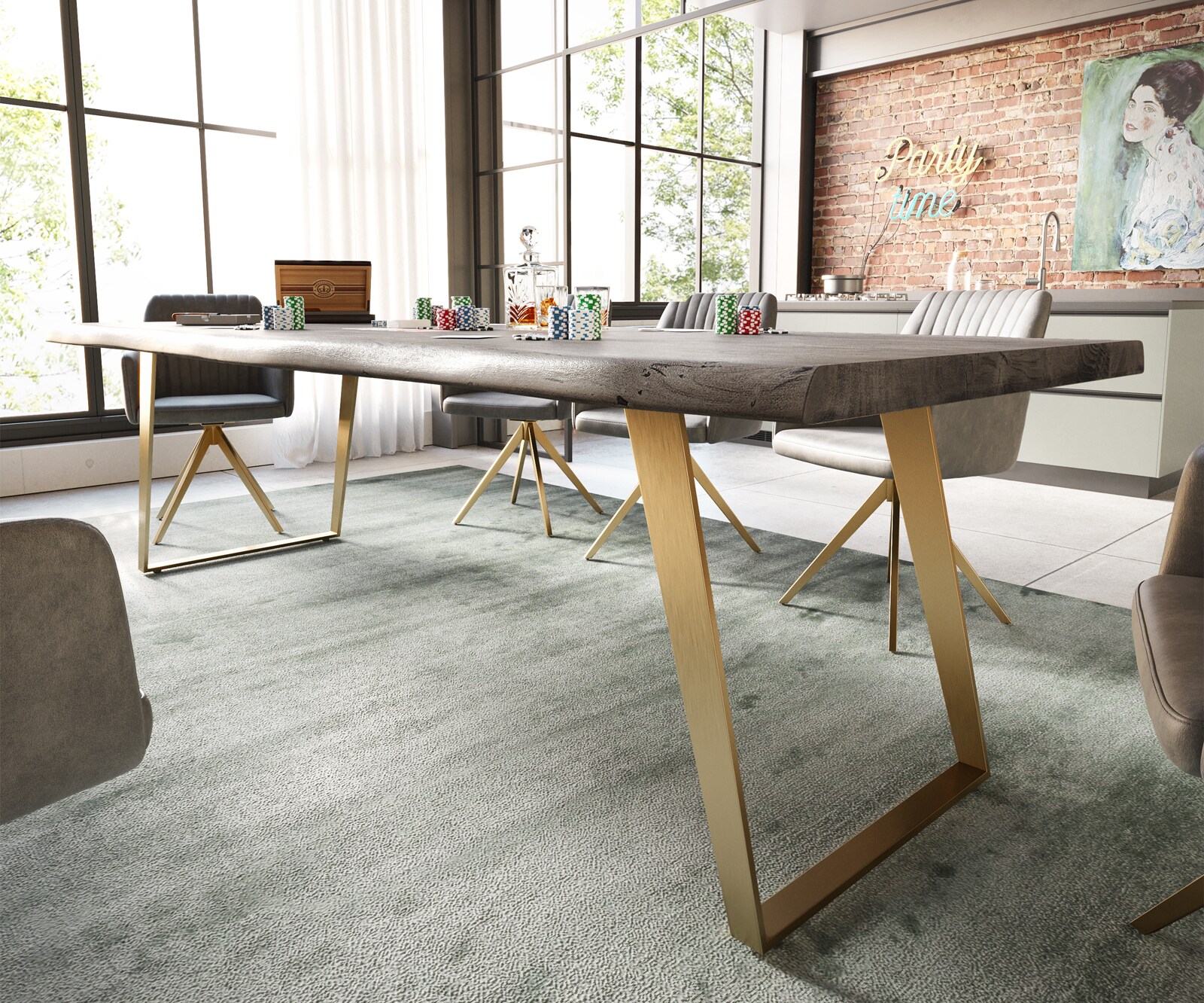 Маса 260x100 XL Акация Платинен цвят Неръждаема стомана Злато под ъгъл Edge 3