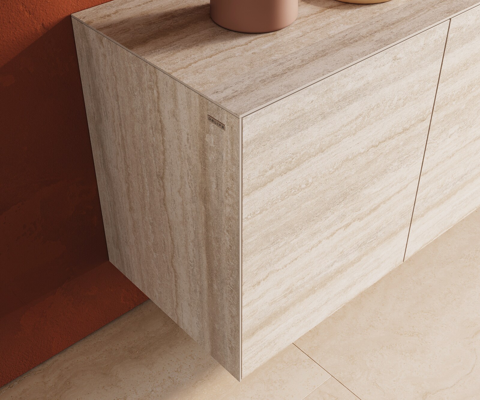 Стенен бюфет Cuor 150 см Керамика Laminam® Travertino Bianco Крем-бяло 3 врати 5