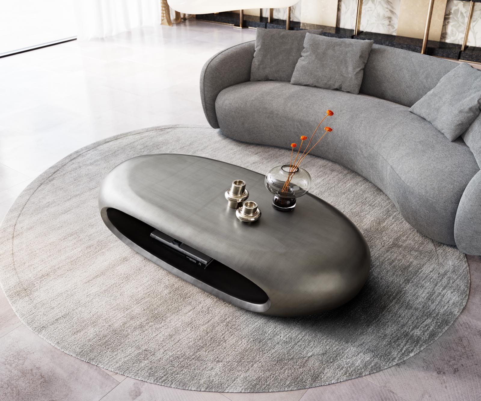 Масичка за кафе Sinor 140x65 cm сребрист металик 3