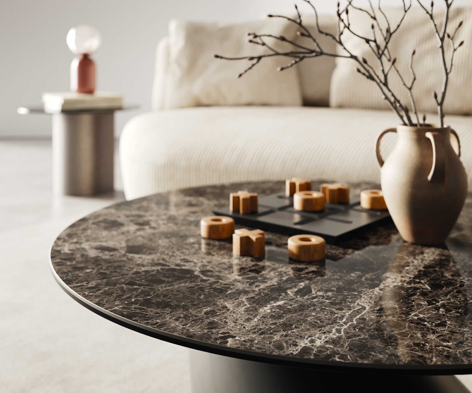 Масичка за кафе Edge Round 90x90 cm Ceramic Laminam® Emperador Extra Lucidato Dark brown Conis Metal Black 4