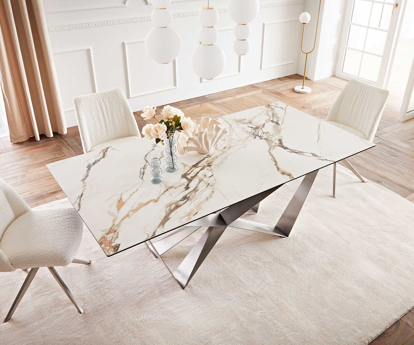 Маса 200x100 Keramik Calacatta Luxe Бял-Злато-Сив Spider плоска стомана Неръждаема стомана Edge 5