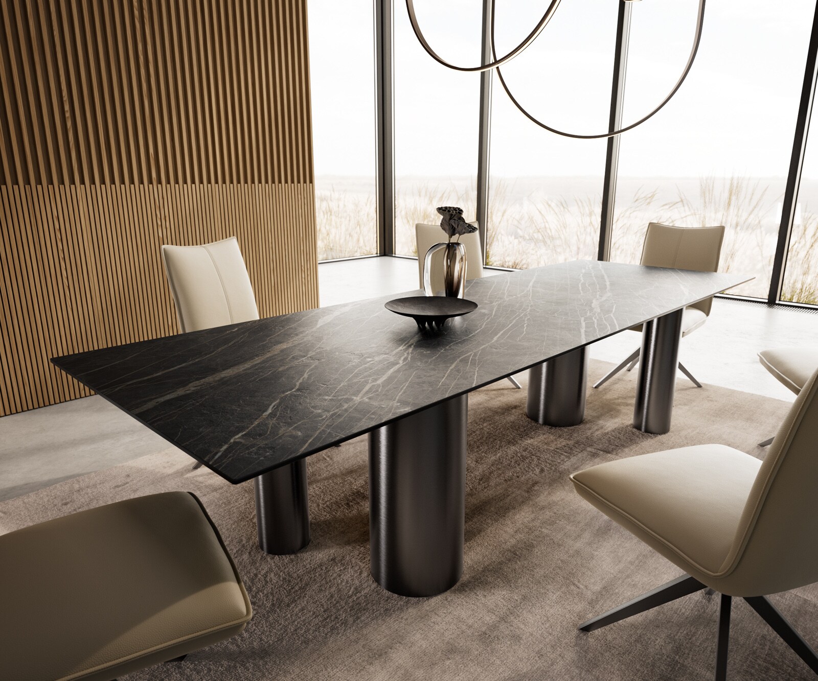 Трапезна маса Edge 300x100, керамика Laminam, ®, Noir Desir, кафяво Pilier, неръждаема стомана, графит 8