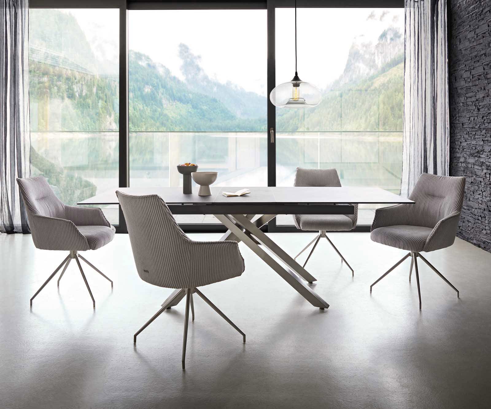 Врътящ се стол с подлакътници Корд СребристСив Конус крак кръгъл Неръждаема стомана 180° въртящ се Покет пружина Alja-Flex 3 Врътящ се стол с подлакътници Корд СребристСив Конус крак кръгъл Неръждаема стомана 180° въртящ се Покет пружина Alja-Flex 3