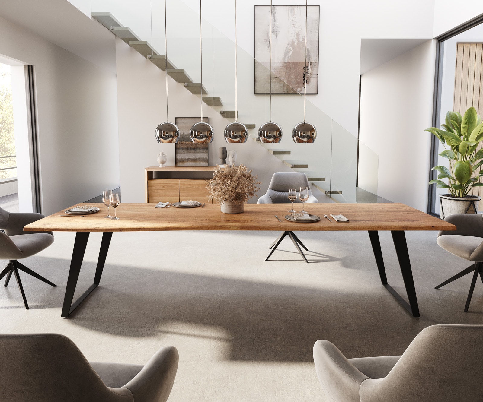 Маса 300x100 Акация Натурал Метал под ъгъл Edge 2 Маса 300x100 Акация Натурал Метал под ъгъл Edge 2