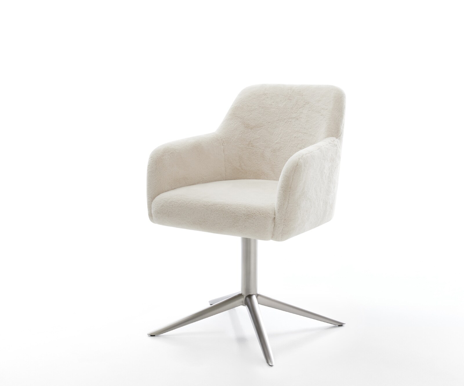 Въртящ се стол Greg-Flex плюшена кремаво-бяла основа неръждаема стомана 360° въртяща се люлееща се функция сърцевина от джобни пружини