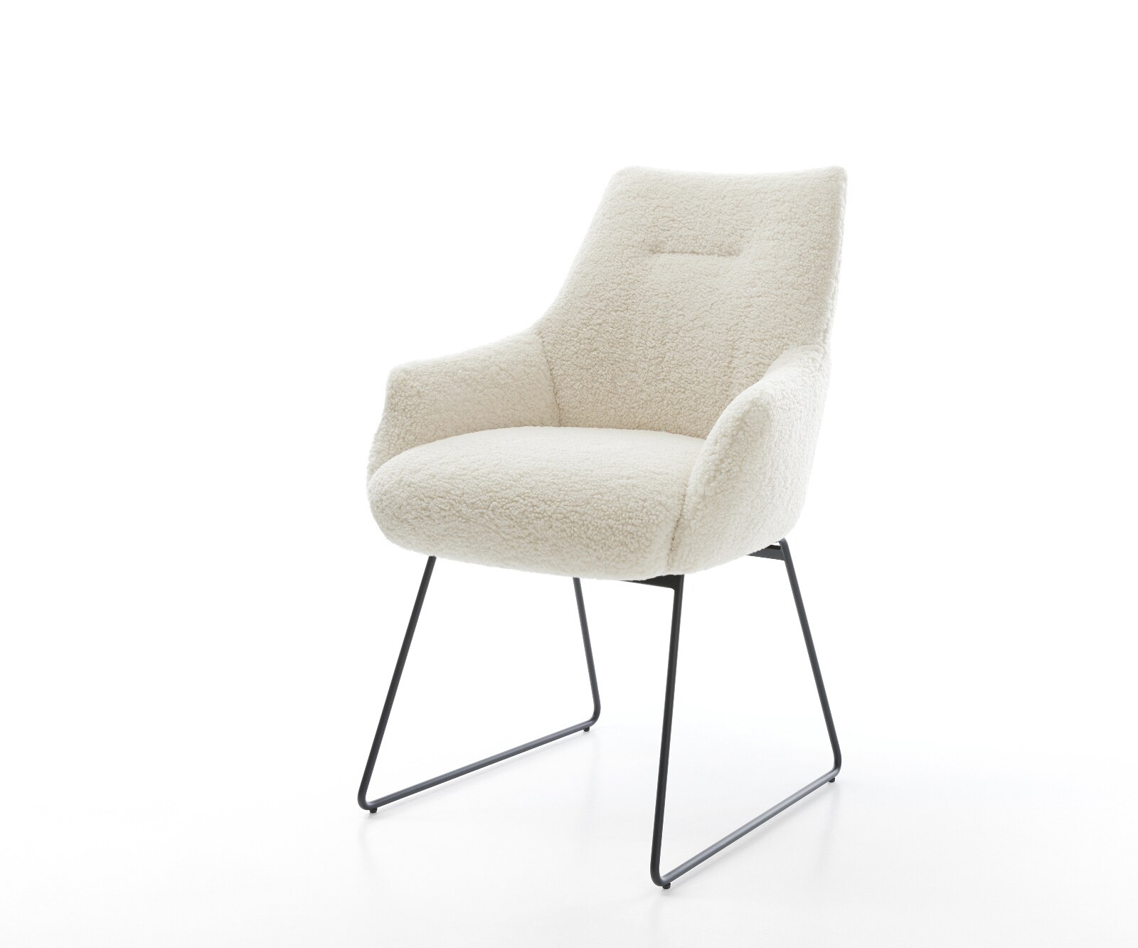 Стол за хранене Alja-Flex с подлакътници Teddy плат Бежово Основа за шейни Черно Ядро от джобни пружини 1