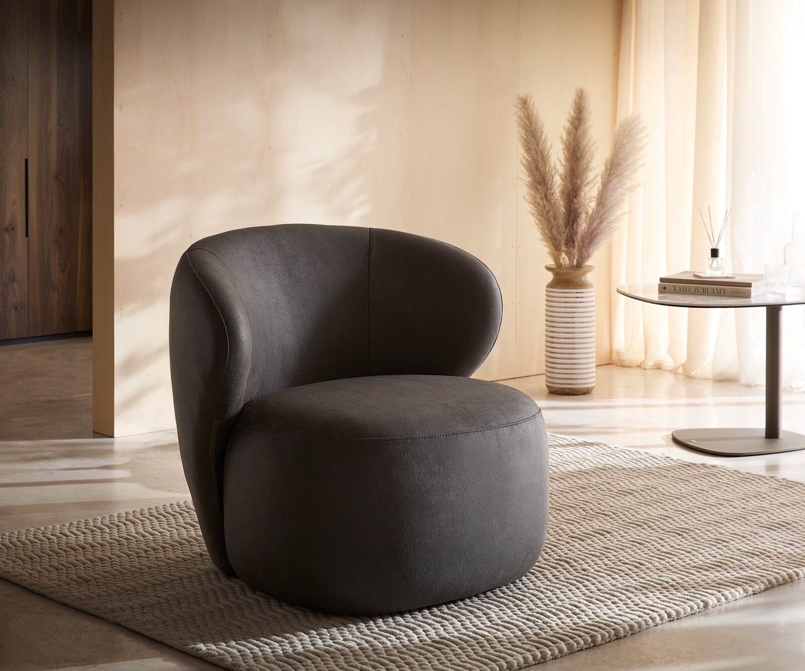 Стол за отдих Pulo 80x80 cm микрофибър антрацит реколта