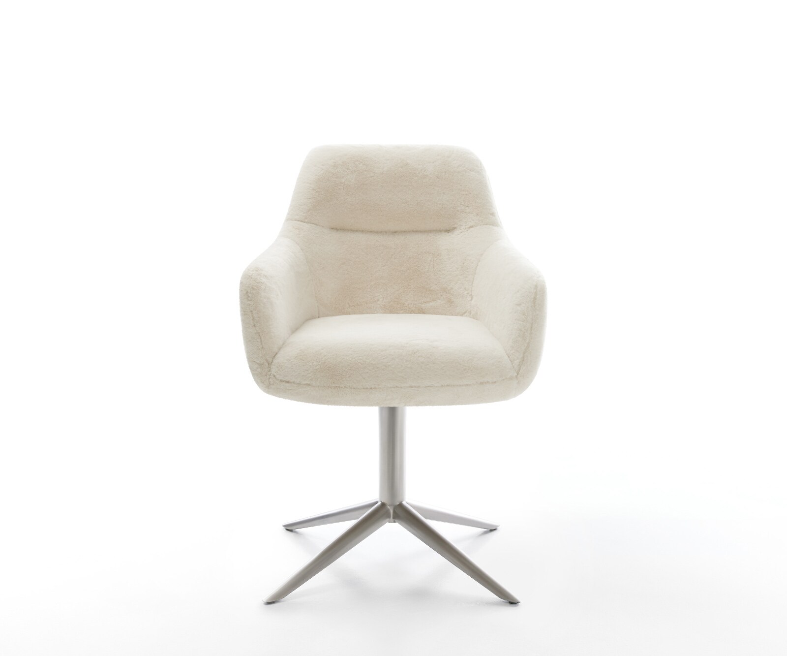 Въртящ се стол Pejo-Flex плюшена кремаво-бяла основа неръждаема стомана 360° въртяща се люлееща се функция сърцевина от джобни пружини 2