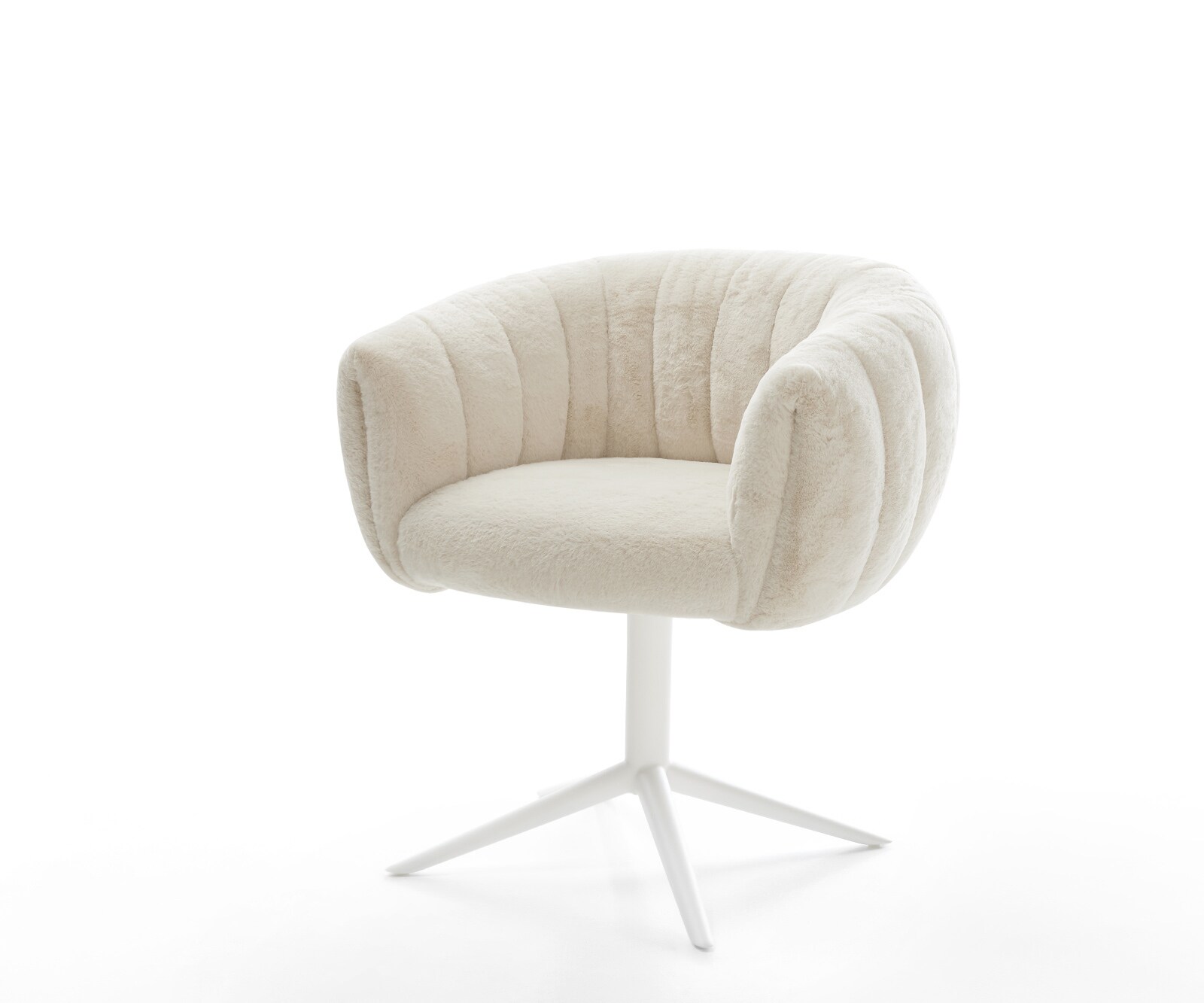 Въртящ се стол Jada-Flex плюш кремаво-бяло База бяла Завъртане на 360° Люлееща се функция Ядро от джобни пружини