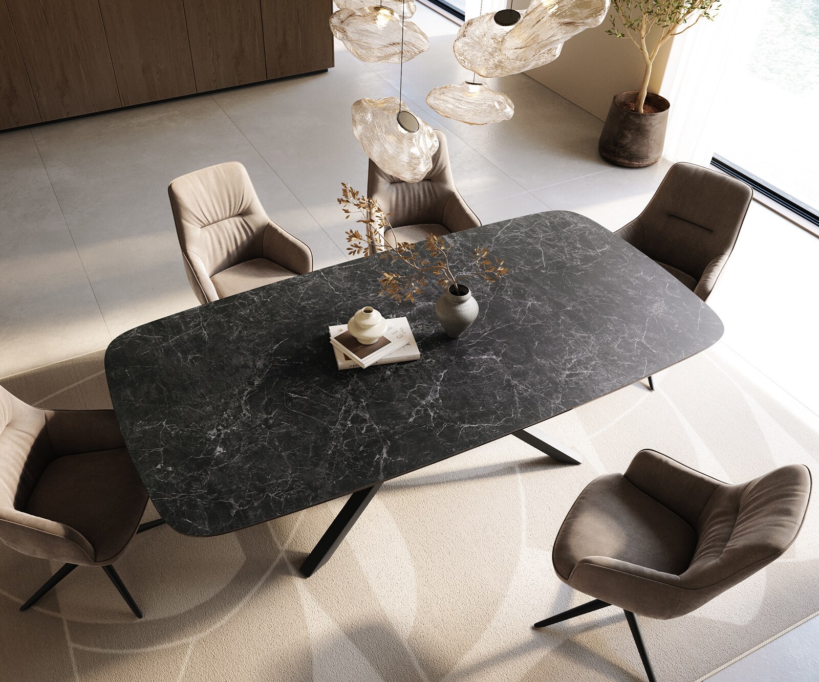 Трапезна маса Edge Boot 240x120 см, керамика Laminam „®“, „Nero Greco“, антрацит, кръстовидна рамка, правоъгълна, черна 4
