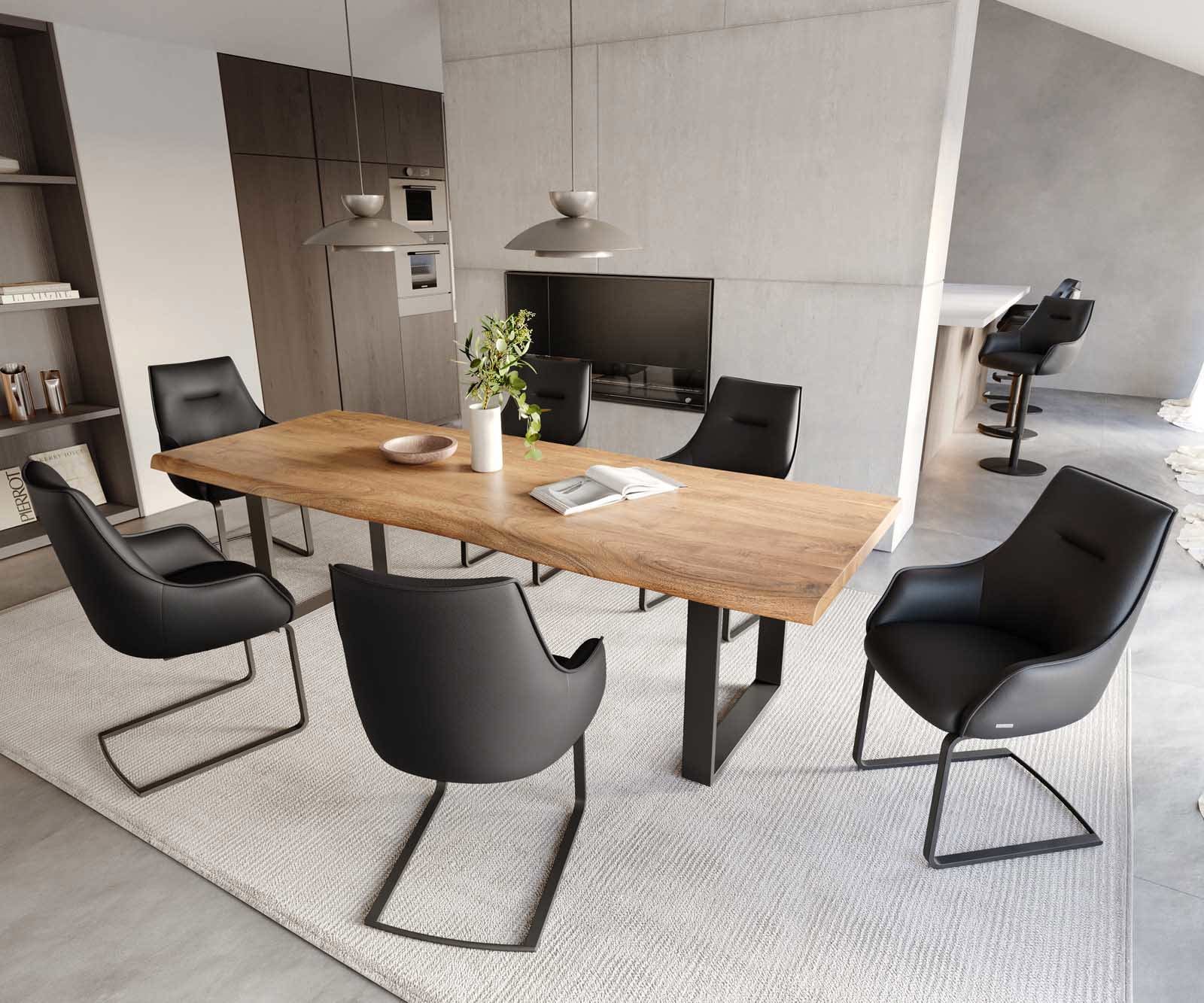 Люлеещ стол с подлакътници Естествена кожа Черен Конзолен крак плосък Черен Покет пружина Alja-Flex 3 Люлеещ стол с подлакътници Естествена кожа Черен Конзолен крак плосък Черен Покет пружина Alja-Flex 3