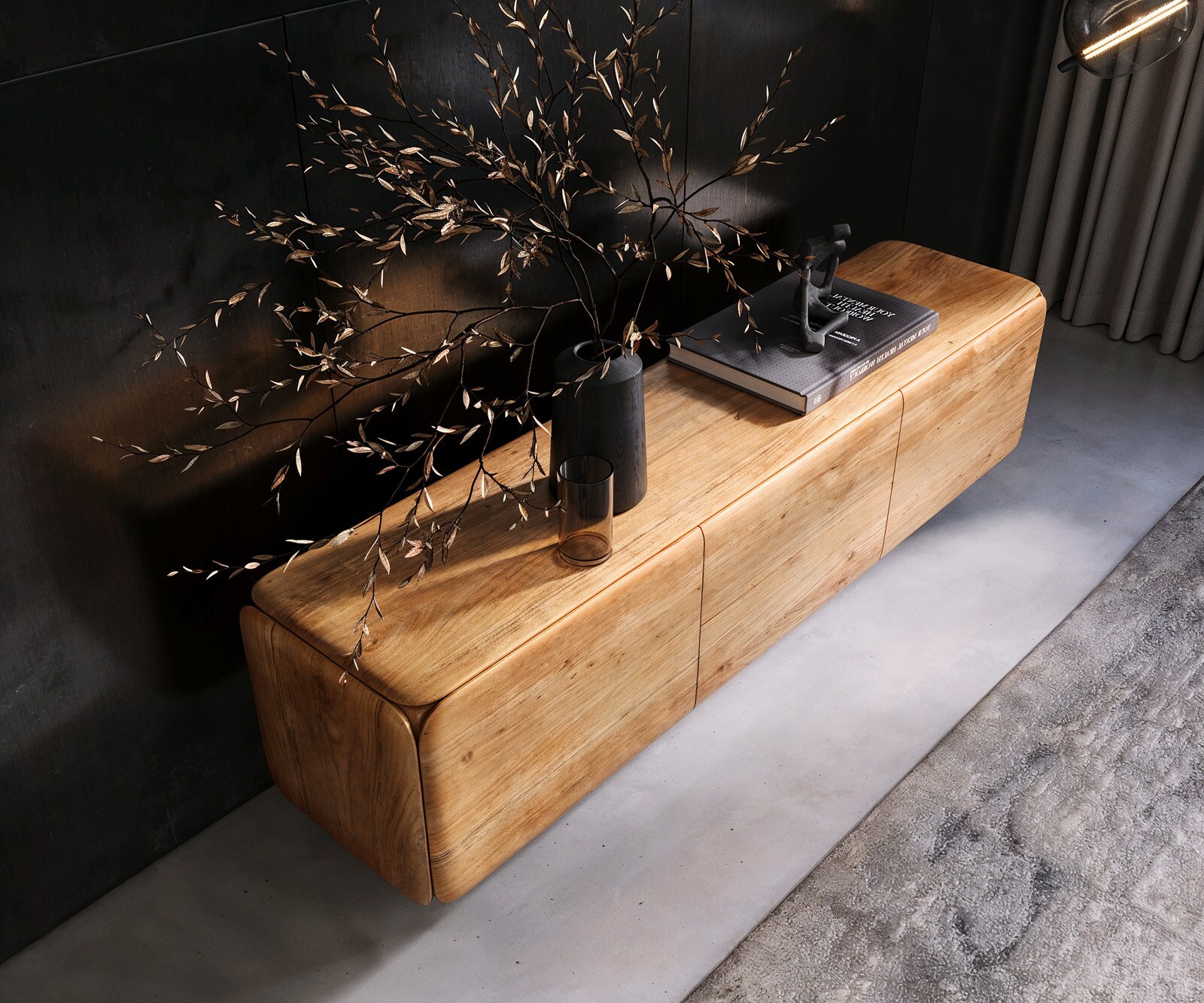 ТВ шкаф Shavani 175 cm естествена акация 2 врати 2 чекмеджета плаващи 3 ТВ шкаф Shavani 175 cm естествена акация 2 врати 2 чекмеджета плаващи 3