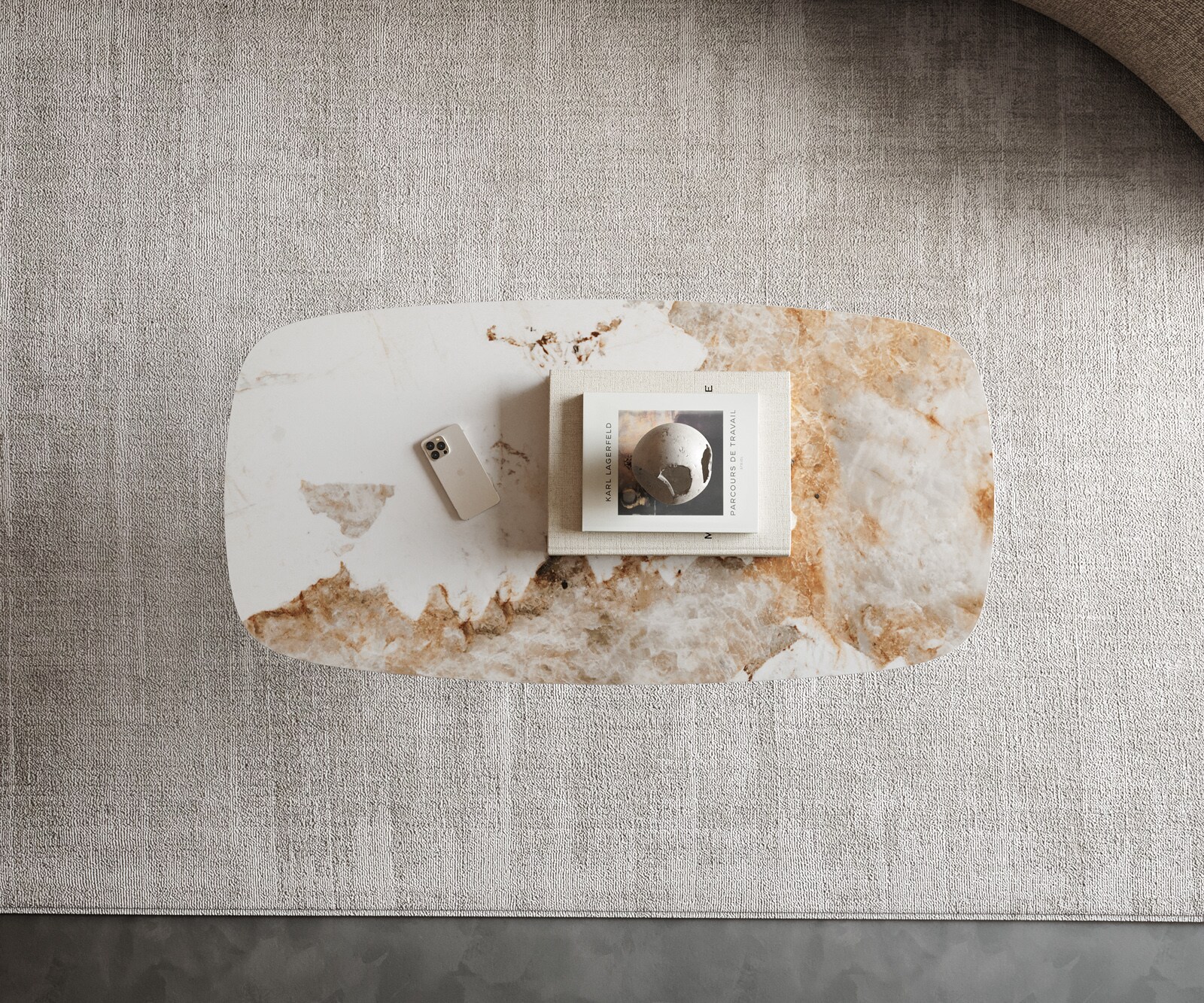 Масичка за кафе Edge Boot 100x50 cm керамика Minas Melange Sarity метален ефект покритие титан 4