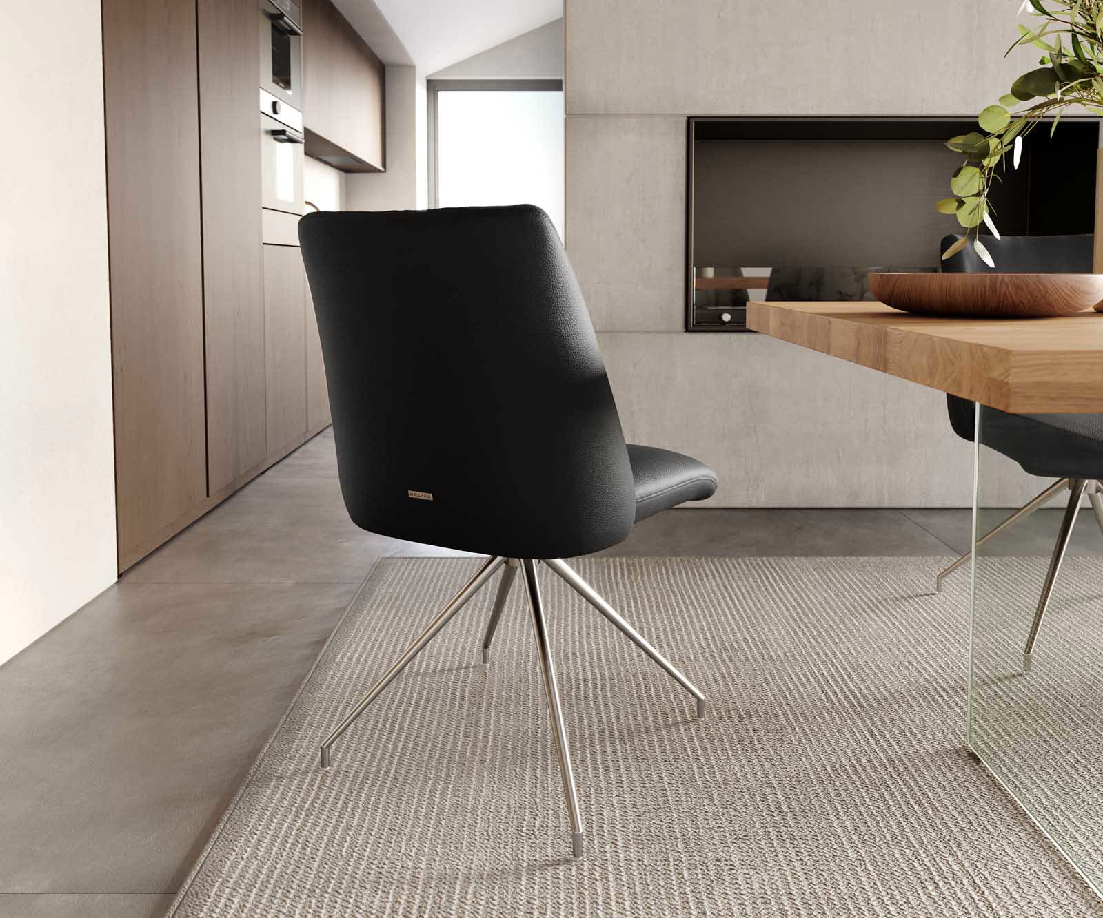 Врътящ се стол Естествена кожа Черен Конус крак кръгъл Неръждаема стомана 180° въртящ се Покет пружина Elso-Flex 3 Врътящ се стол Естествена кожа Черен Конус крак кръгъл Неръждаема стомана 180° въртящ се Покет пружина Elso-Flex 3