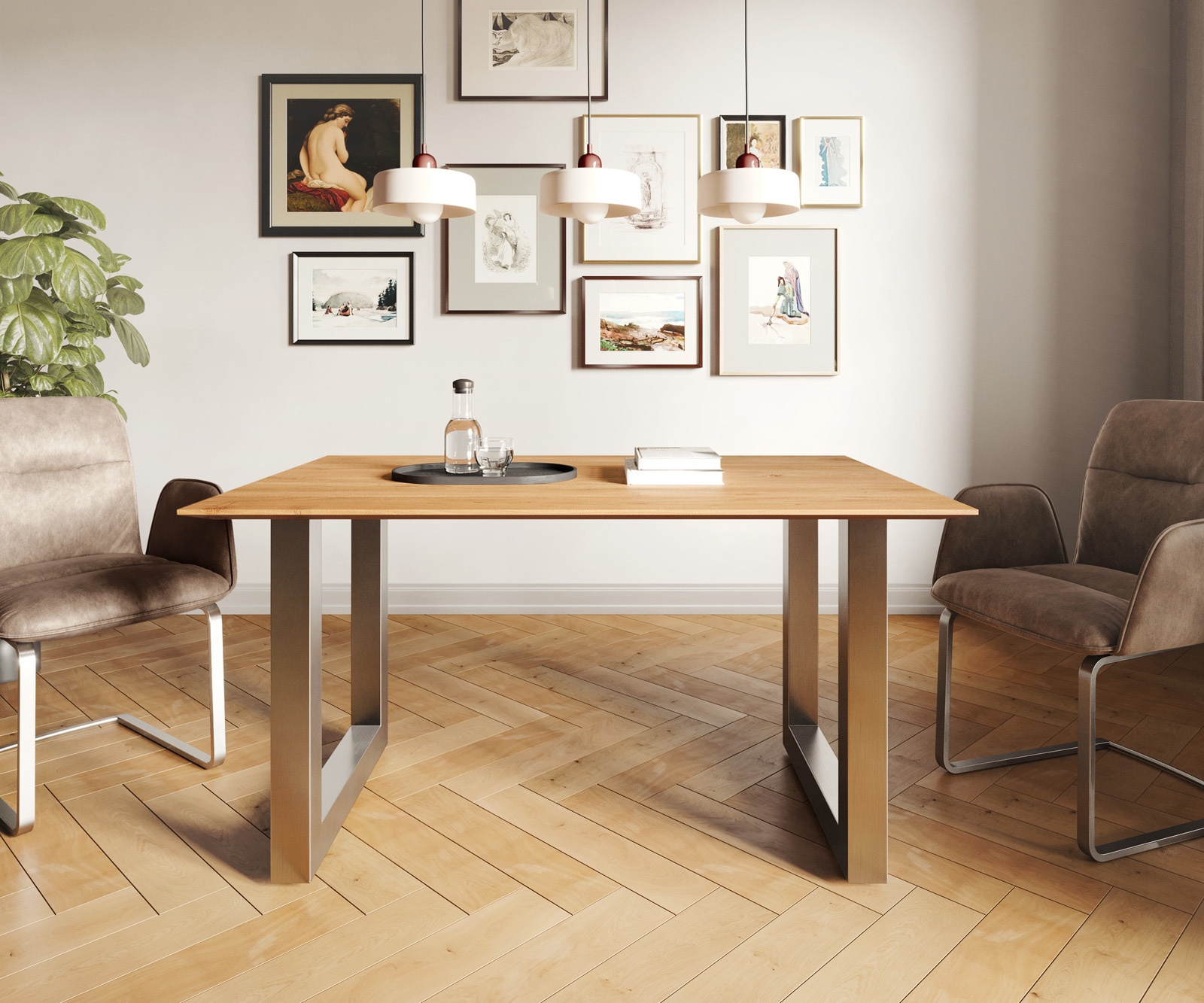 Маса 140x90 Акация Натурал Неръждаема стомана Широк профил Швейцарски ръб Edge 1 Маса 140x90 Акация Натурал Неръждаема стомана Широк профил Швейцарски ръб Edge 1