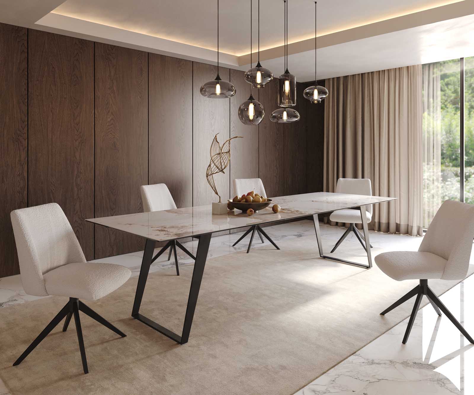 Трапезна маса Edge 300x100, керамика „Minas Melange“ (бяло-бежово), метал, наклонена, черна 8